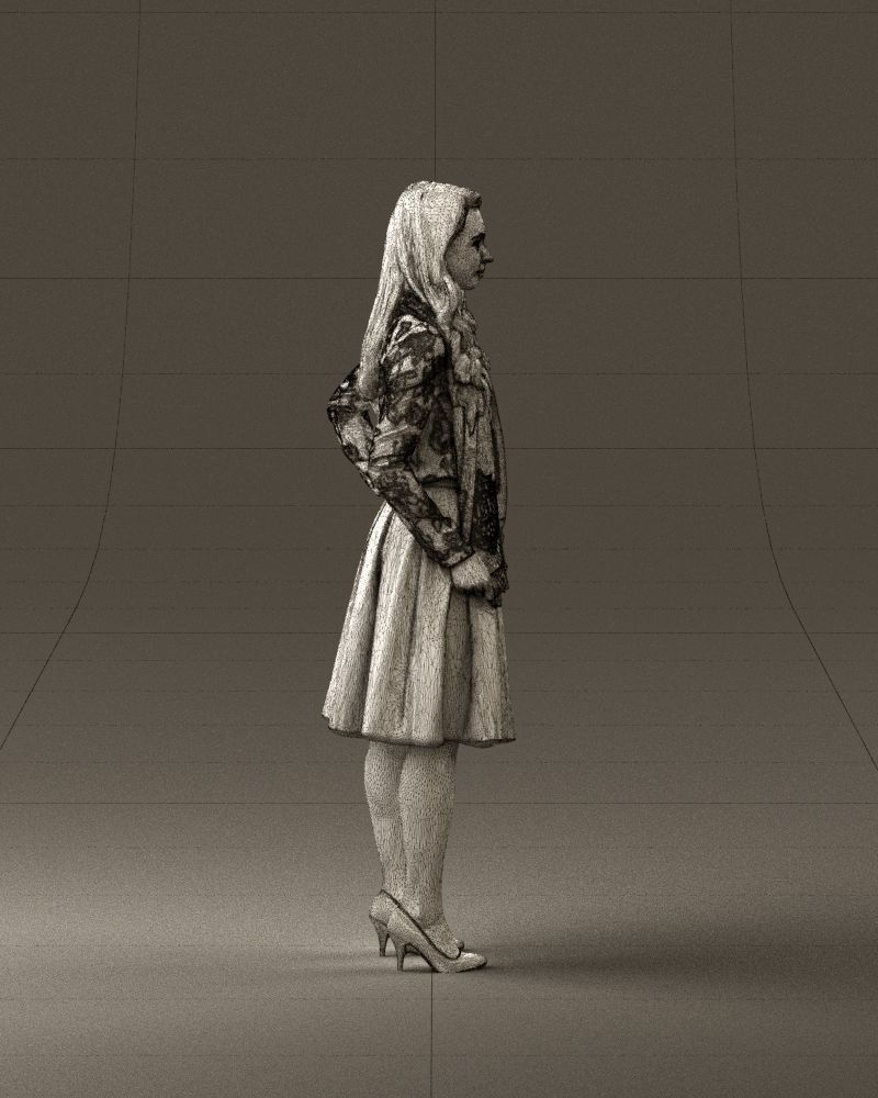 Woman in beige dress red and blue scarf 0903 3D Print Ready 3D print model_28