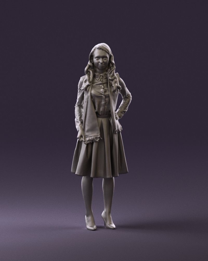Woman in beige dress red and blue scarf 0903 3D Print Ready 3D print model_1
