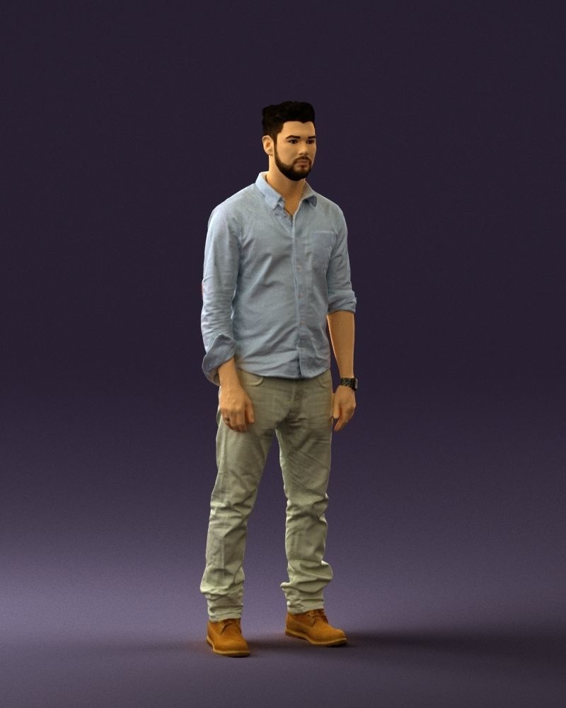 Man in blue top white jeans 0437 3D model_3