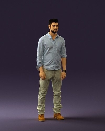 Man in blue top white jeans 0437 3D model