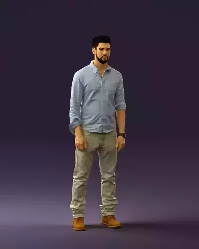 Man in blue top white jeans 0437 3D model