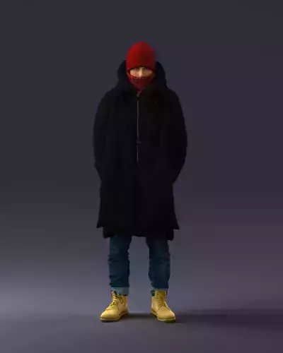000245 Man in Winter Clothing with Red Hat and Scarf 0118 3dp