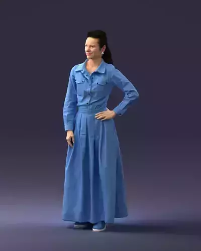 000189 Woman in Retro Long Blue Dress 1009 3dp 3D print model