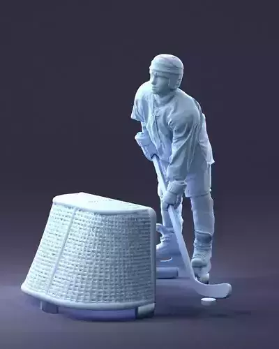 000296 3D Printable Hockey Player with Goal Sports Figurine 1014