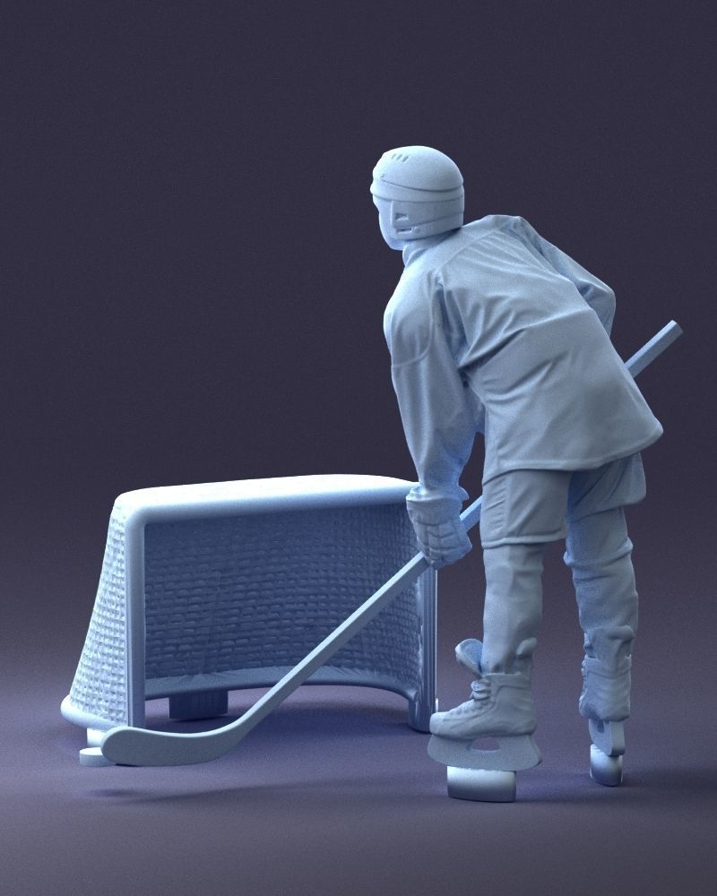 000296 3D Printable Hockey Player with Goal Sports Figurine 1014 3D print model_17