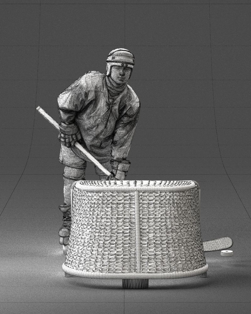 000296 3D Printable Hockey Player with Goal Sports Figurine 1014 3D print model_8