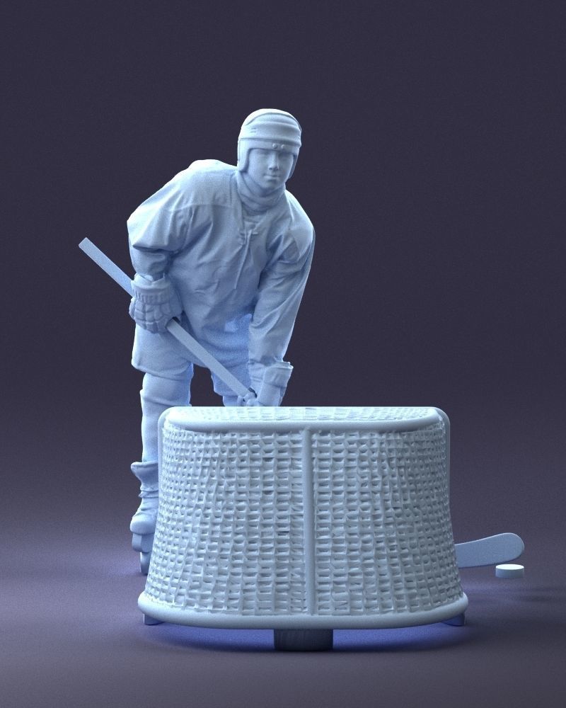 000296 3D Printable Hockey Player with Goal Sports Figurine 1014 3D print model_7