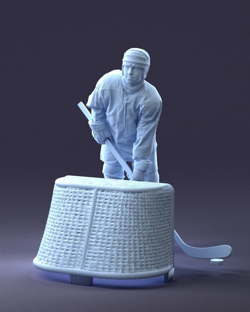 000296 3D Printable Hockey Player with Goal Sports Figurine 1014 3D print model_5