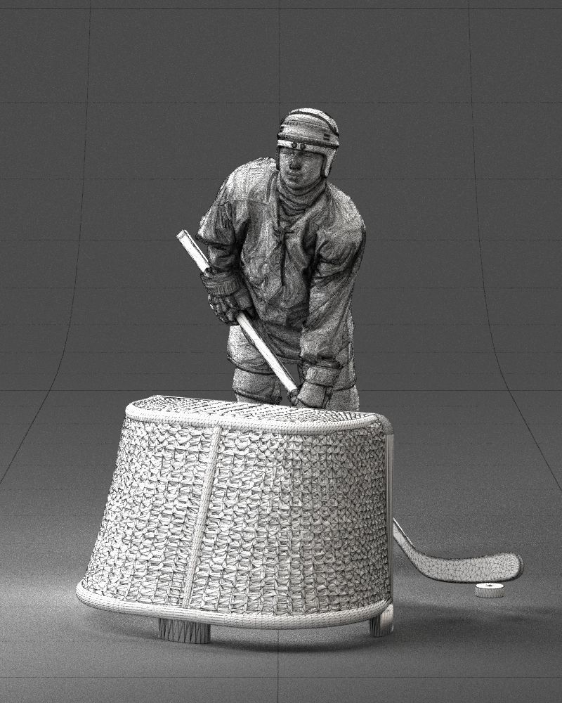 000296 3D Printable Hockey Player with Goal Sports Figurine 1014 3D print model_6