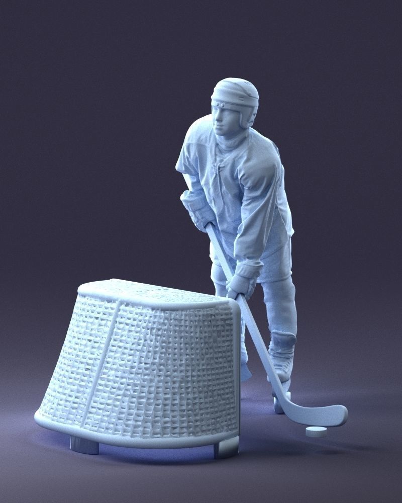 000296 3D Printable Hockey Player with Goal Sports Figurine 1014 3D print model_3