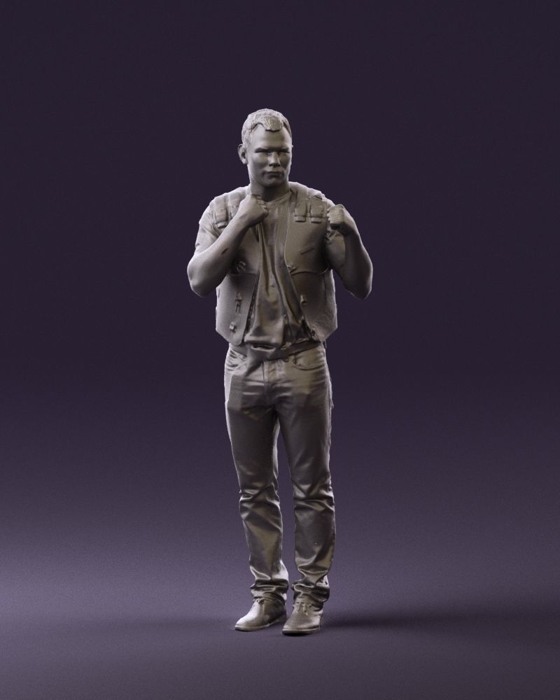 Man in black vest boxer pose 0814 3D Print Ready 3D print model_24