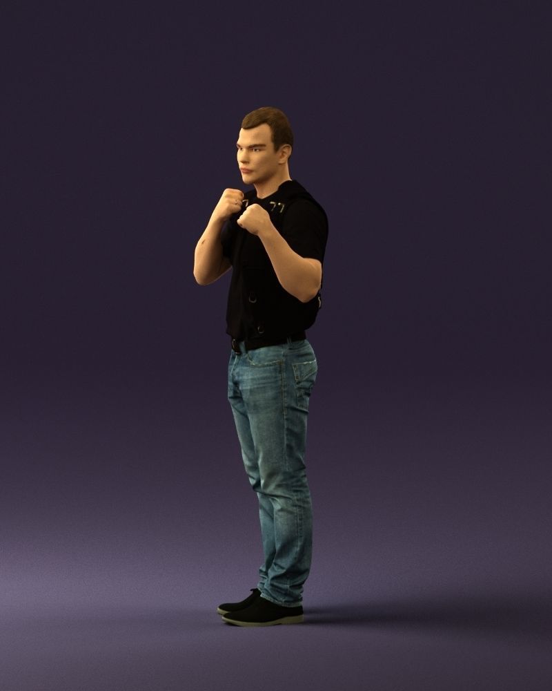 Man in black vest boxer pose 0814 3D Print Ready 3D print model_19
