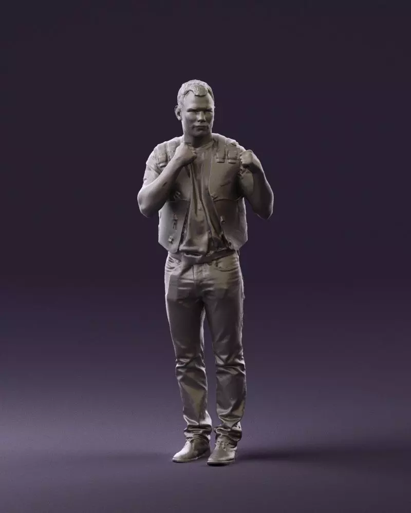 Man in black vest boxer pose 0814 3D Print Ready 3D print model_0
