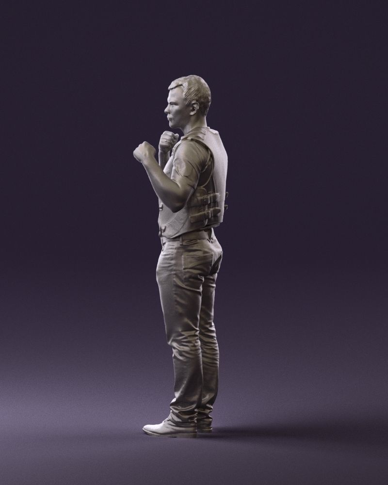 Man in black vest boxer pose 0814 3D Print Ready 3D print model_16