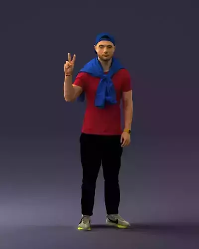 000273 Young Man in Casual Outfit Making Peace Sign 0619