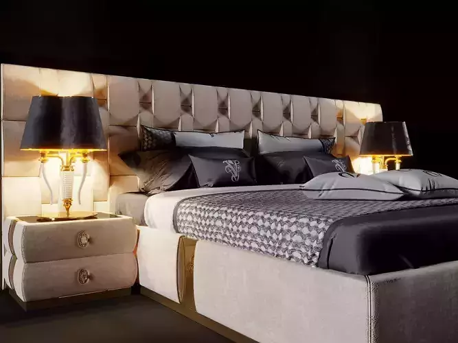 Bedroom bed with gold and accents