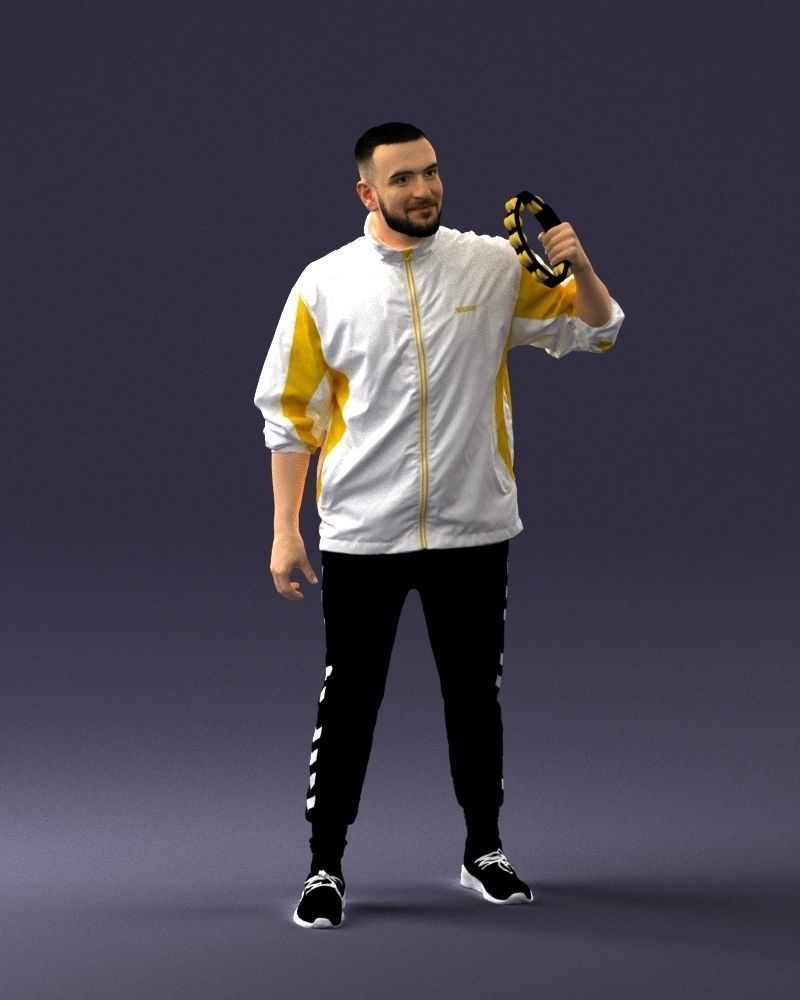 000249 Man with Tambourine Realistic Percussionist Character 3D model_7