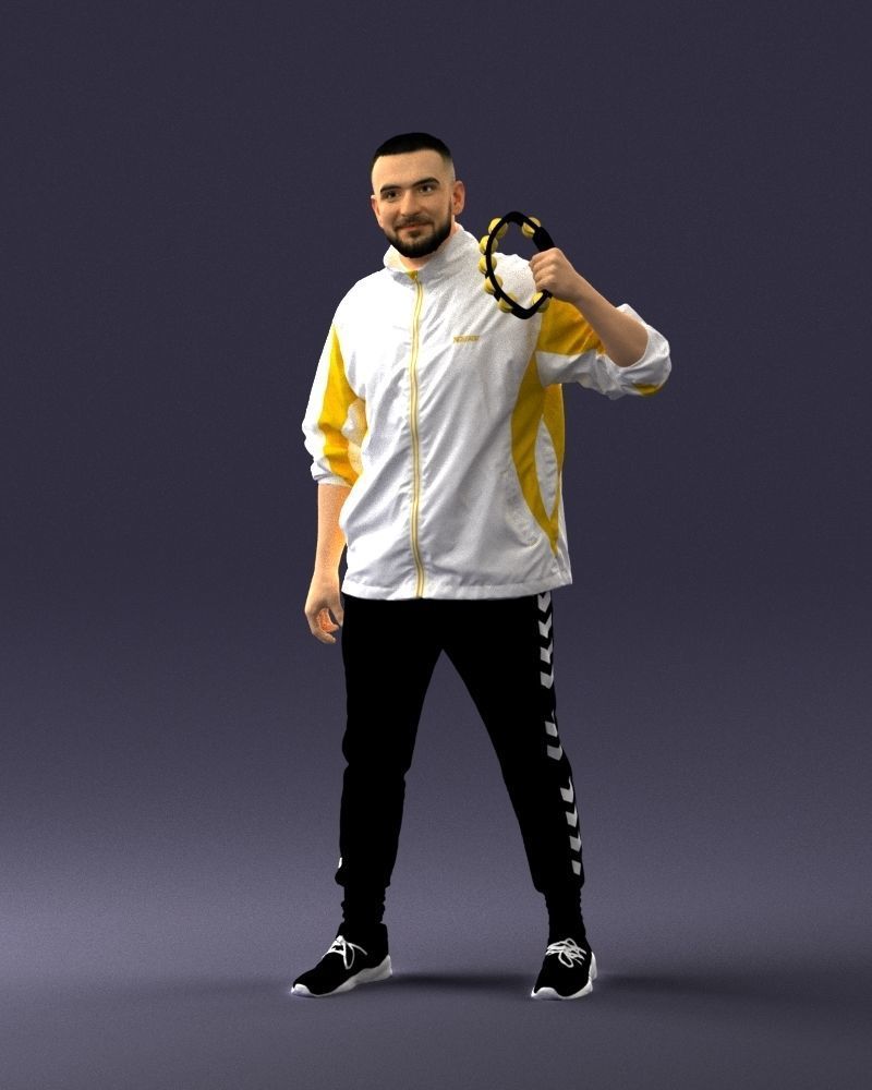 000249 Man with Tambourine Realistic Percussionist Character 3D model_34