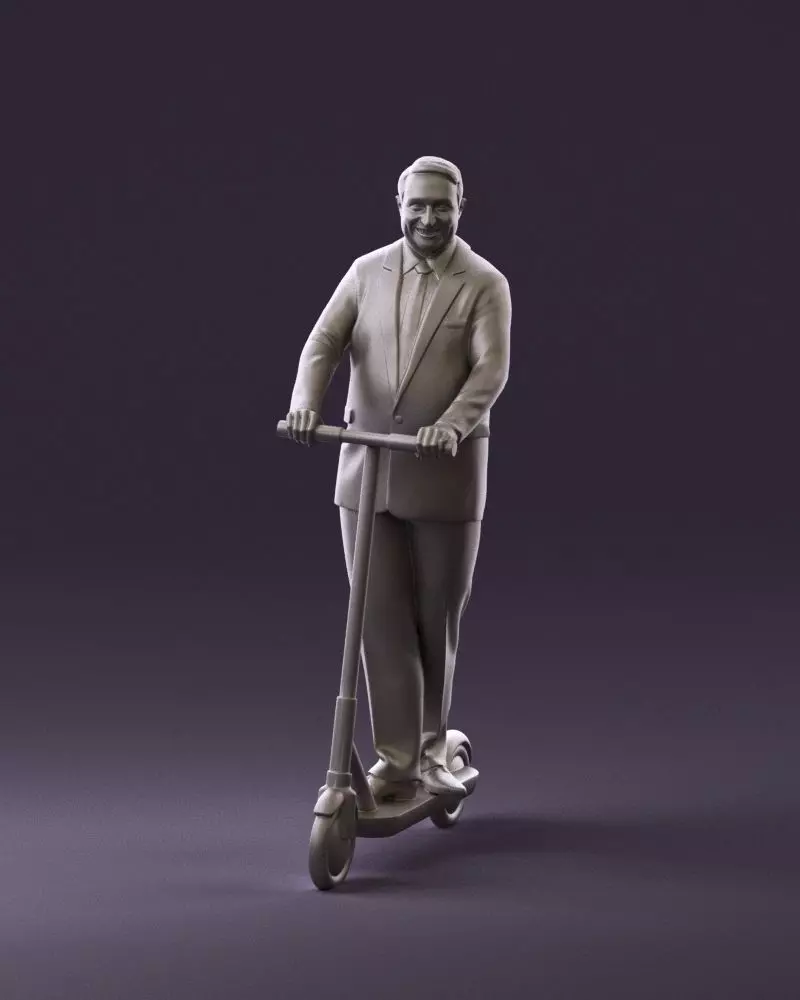 001074 Man in Black Suit on Scooter STL Miniature 3D print model