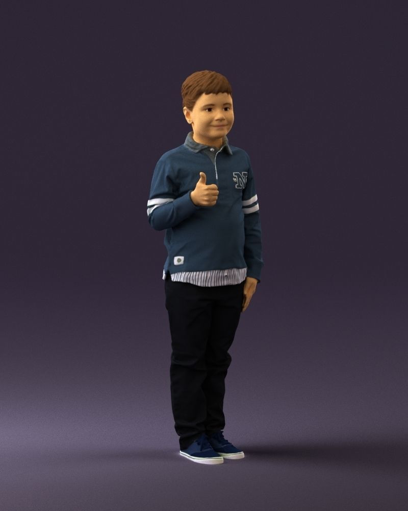 Kid in blue polo 0671 3D Print Ready 3D print model_1