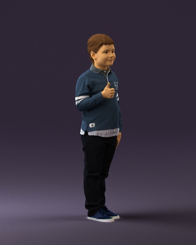 Kid in blue polo 0671 3D Print Ready 3D print model_2