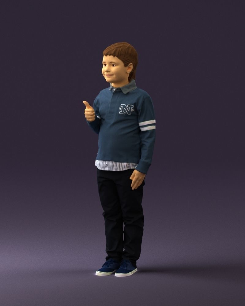 Kid in blue polo 0671 3D Print Ready 3D print model_9