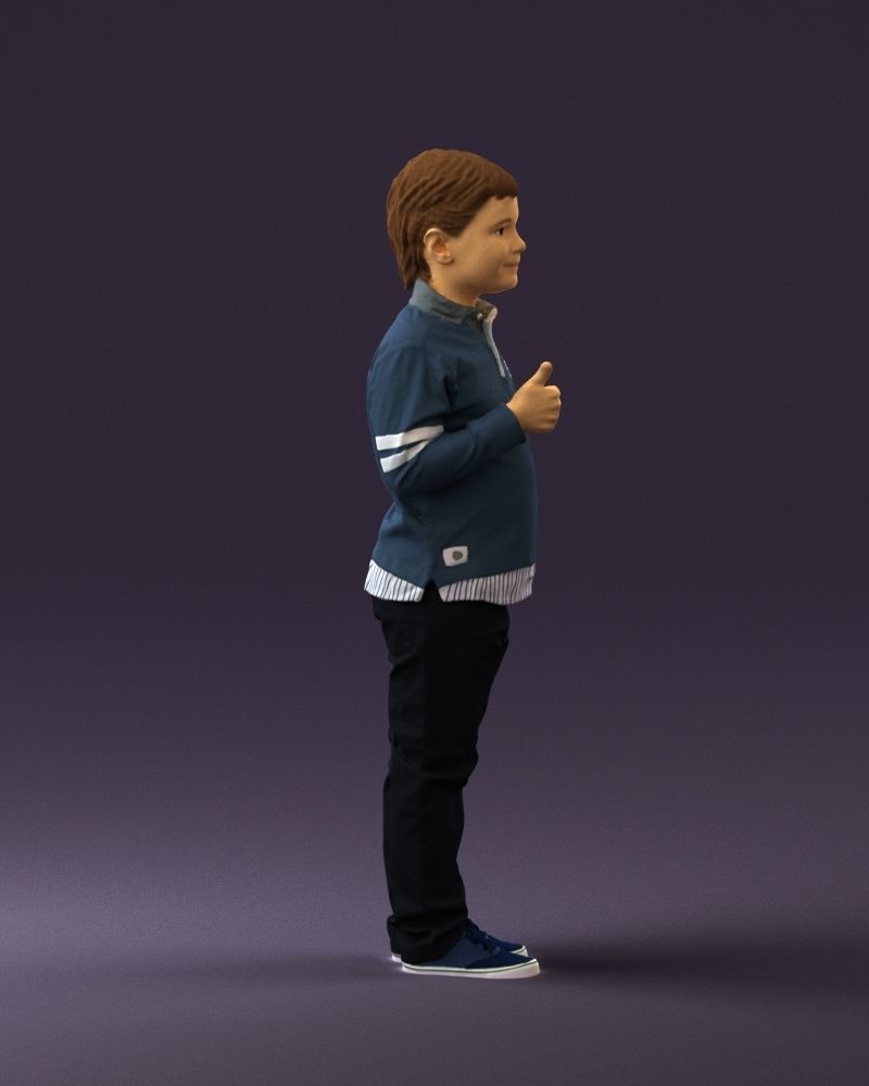 Kid in blue polo 0671 3D Print Ready 3D print model_3