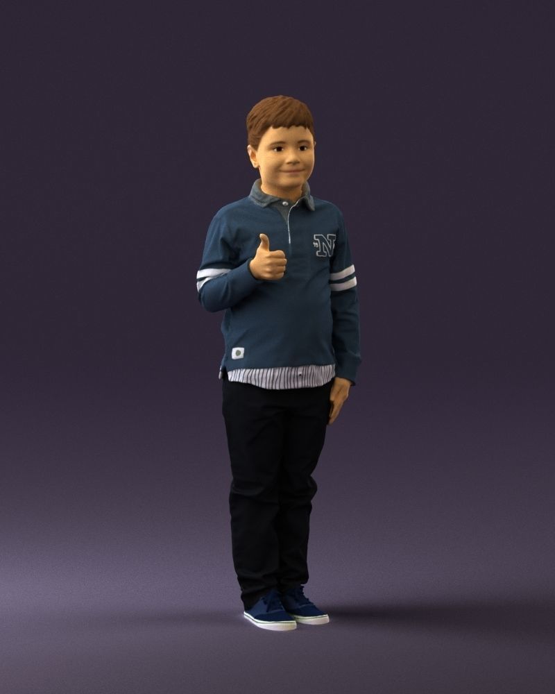 Kid in blue polo 0671 3D Print Ready 3D print model_12