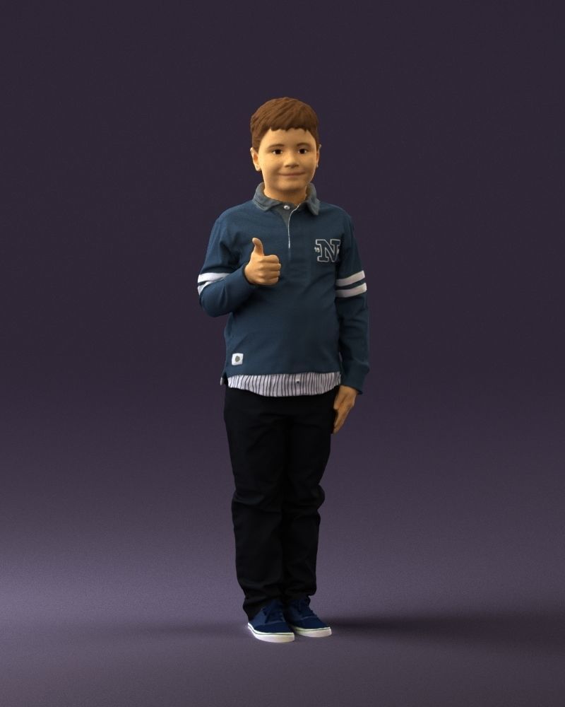 Kid in blue polo 0671 3D Print Ready 3D print model_11