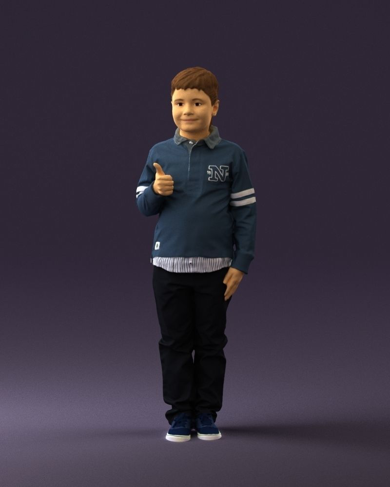 Kid in blue polo 0671 3D Print Ready 3D print model_10