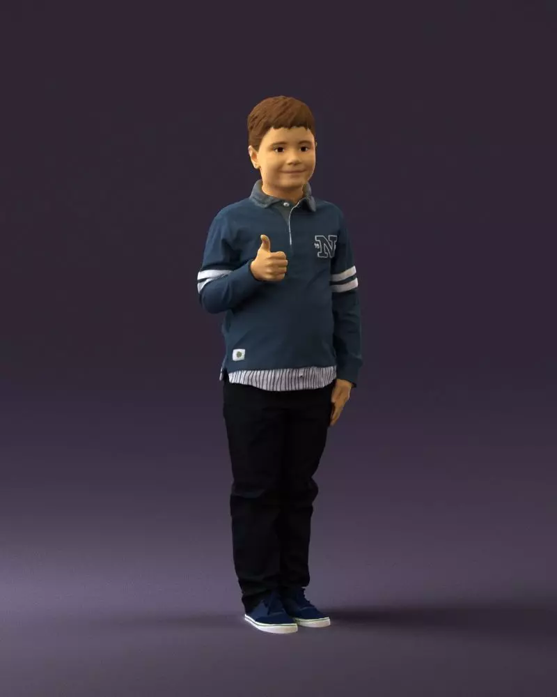 Kid in blue polo 0671 3D Print Ready 3D print model_0