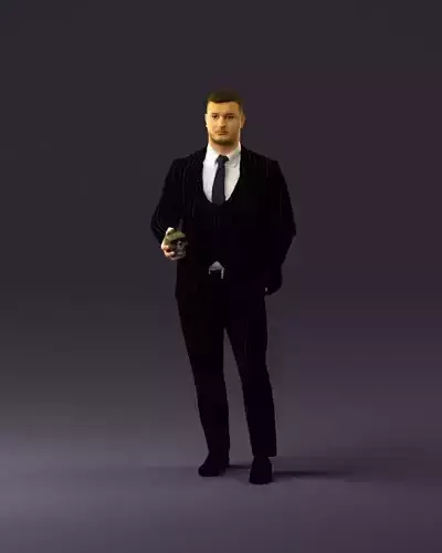 big man in black white lines suit 1086