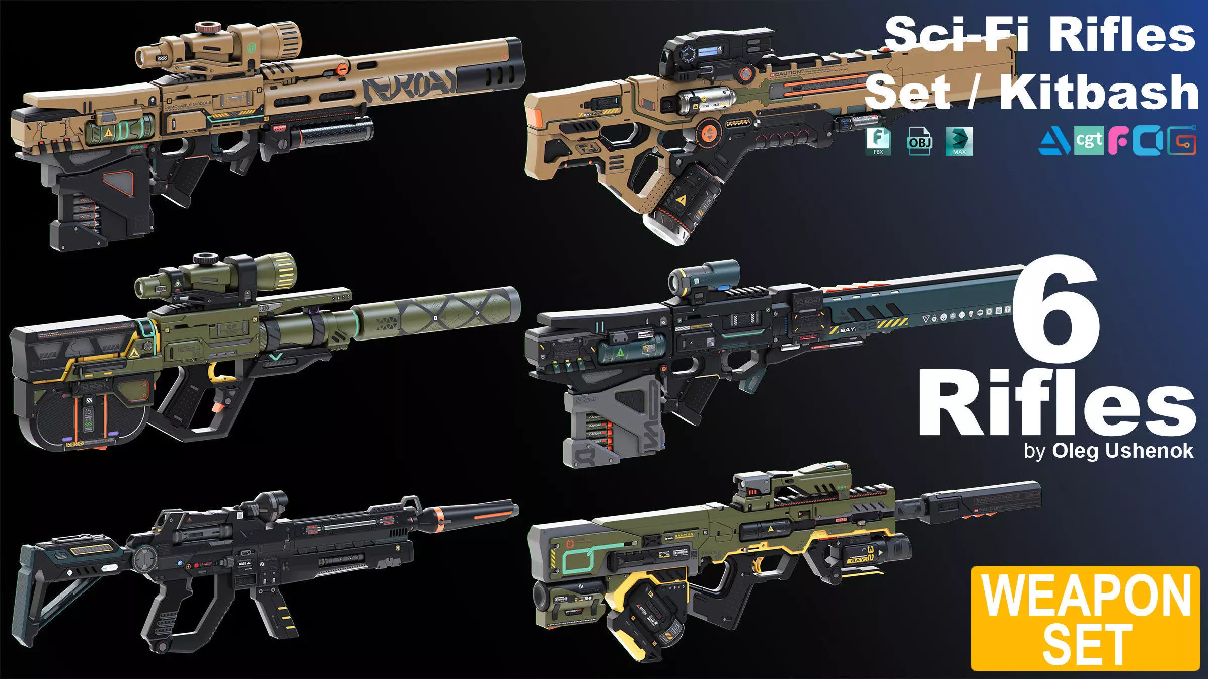 Sci-Fi Rifles Set Kitbash 3D model_0