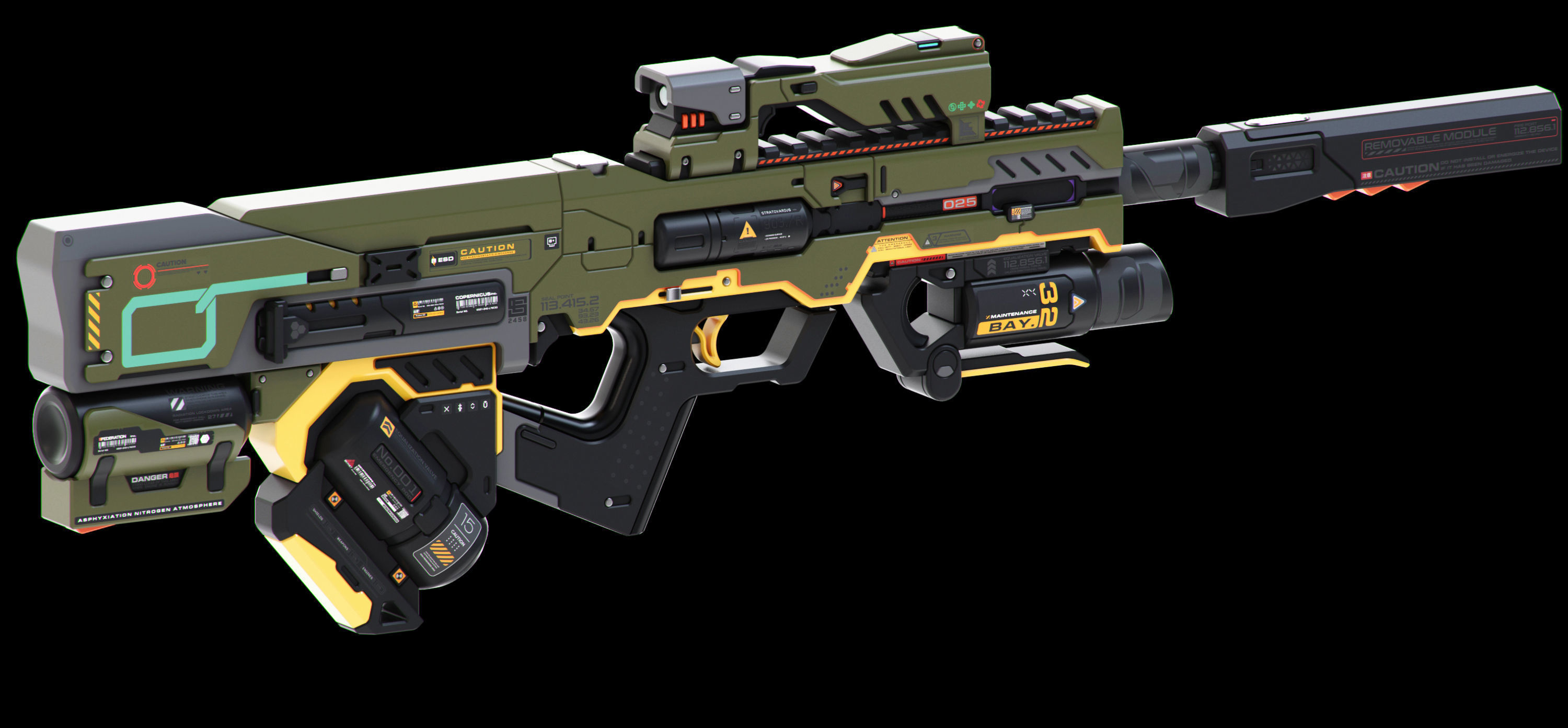 Sci-Fi Rifles Set Kitbash 3D model_5