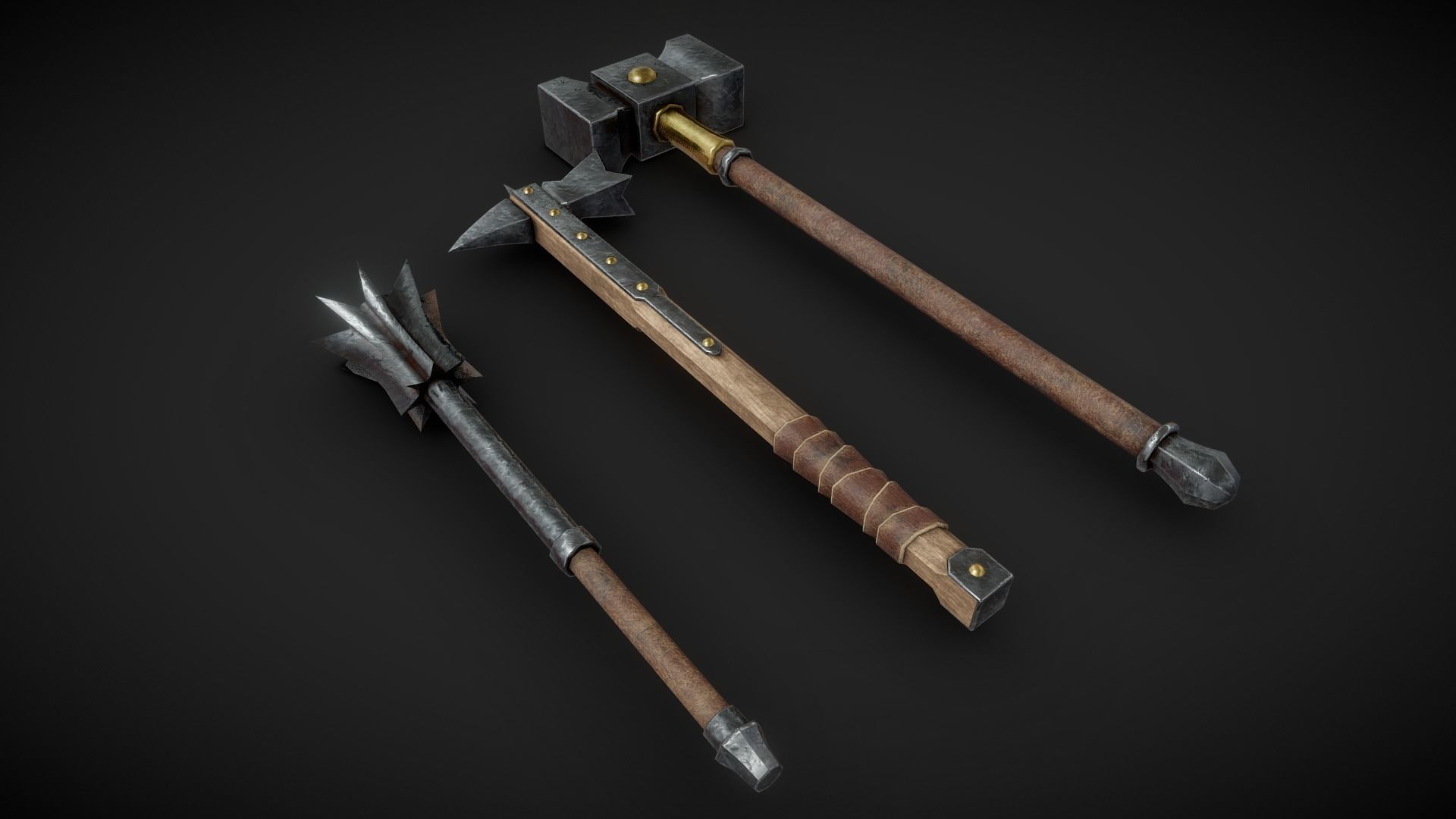 mace warhammer and maul Low-poly 3D model_1