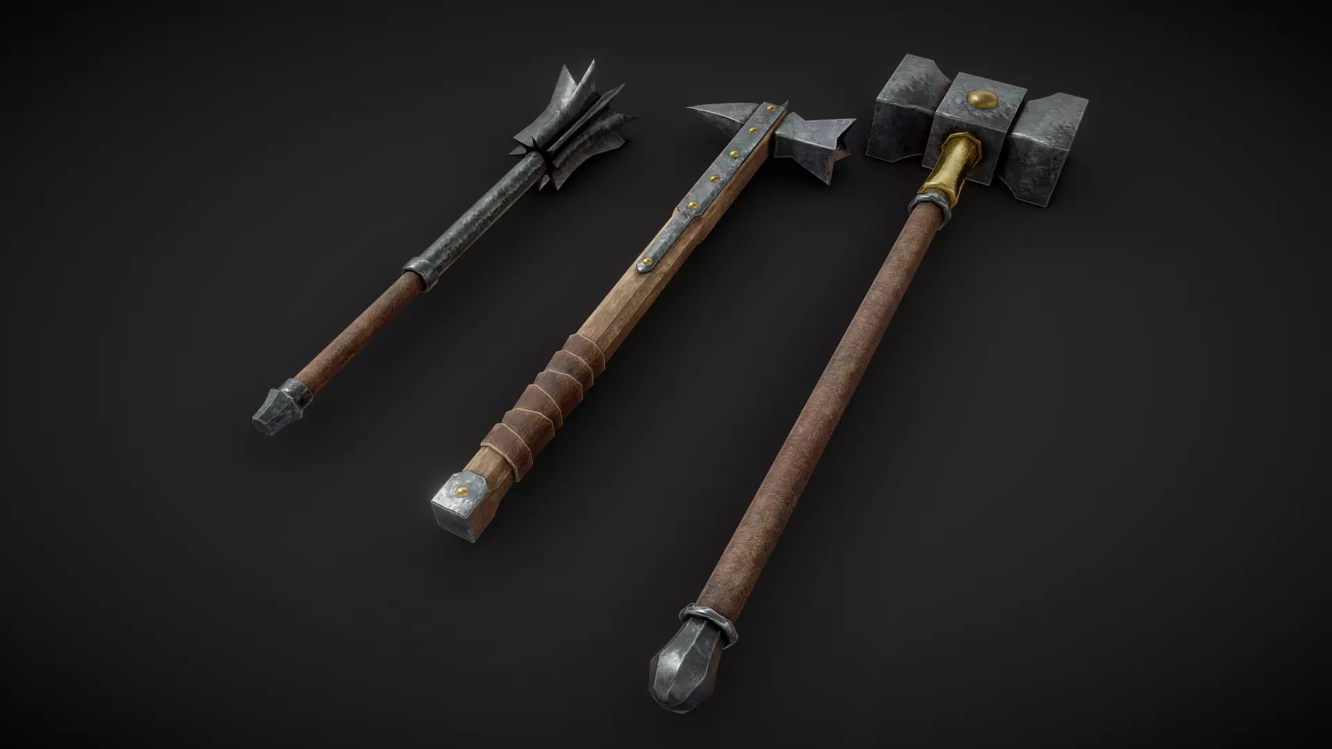mace warhammer and maul Low-poly 3D model_0