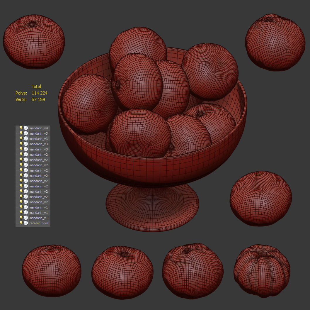 Tangerines in a tall bowl Low-poly 3D model_6