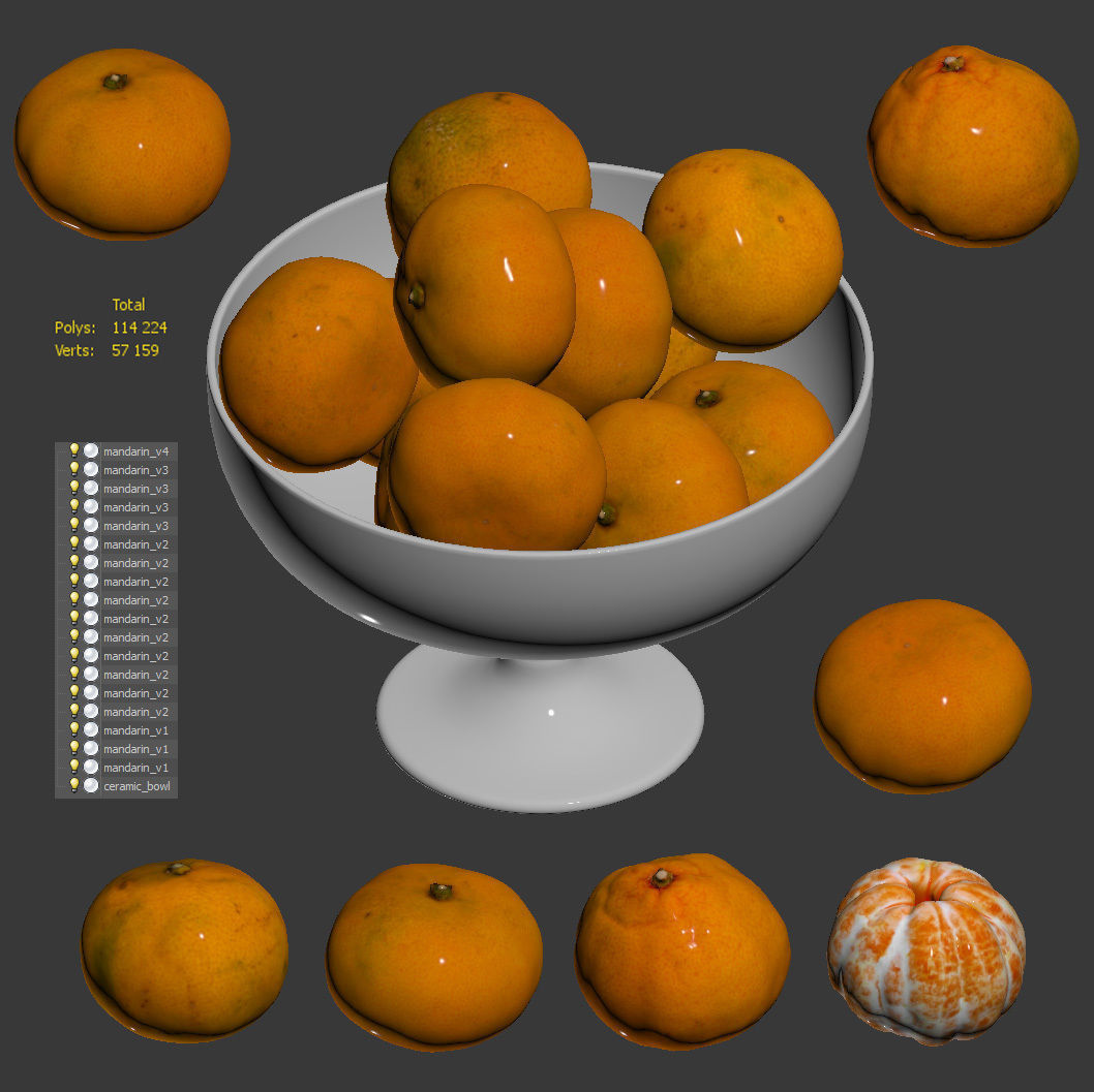 Tangerines in a tall bowl Low-poly 3D model_3