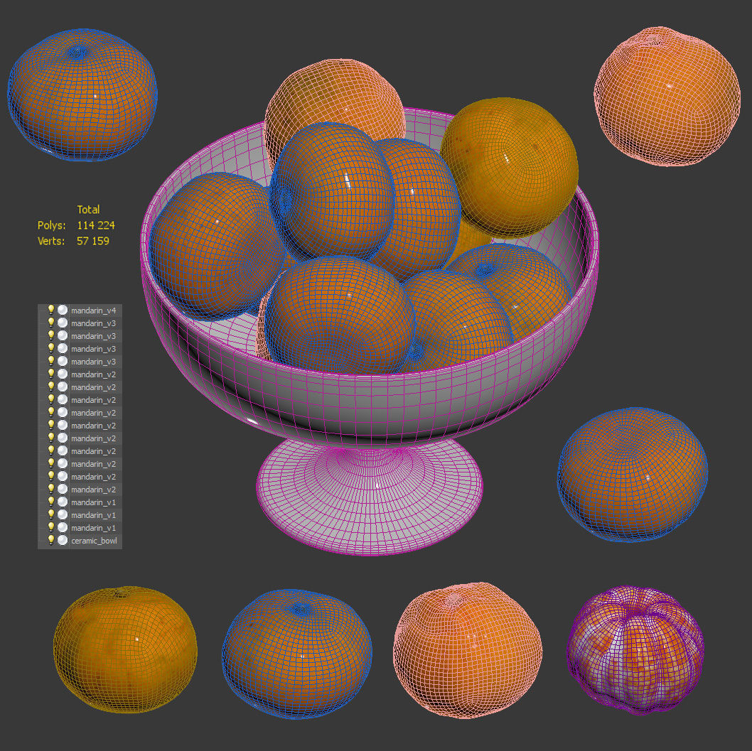 Tangerines in a tall bowl Low-poly 3D model_4