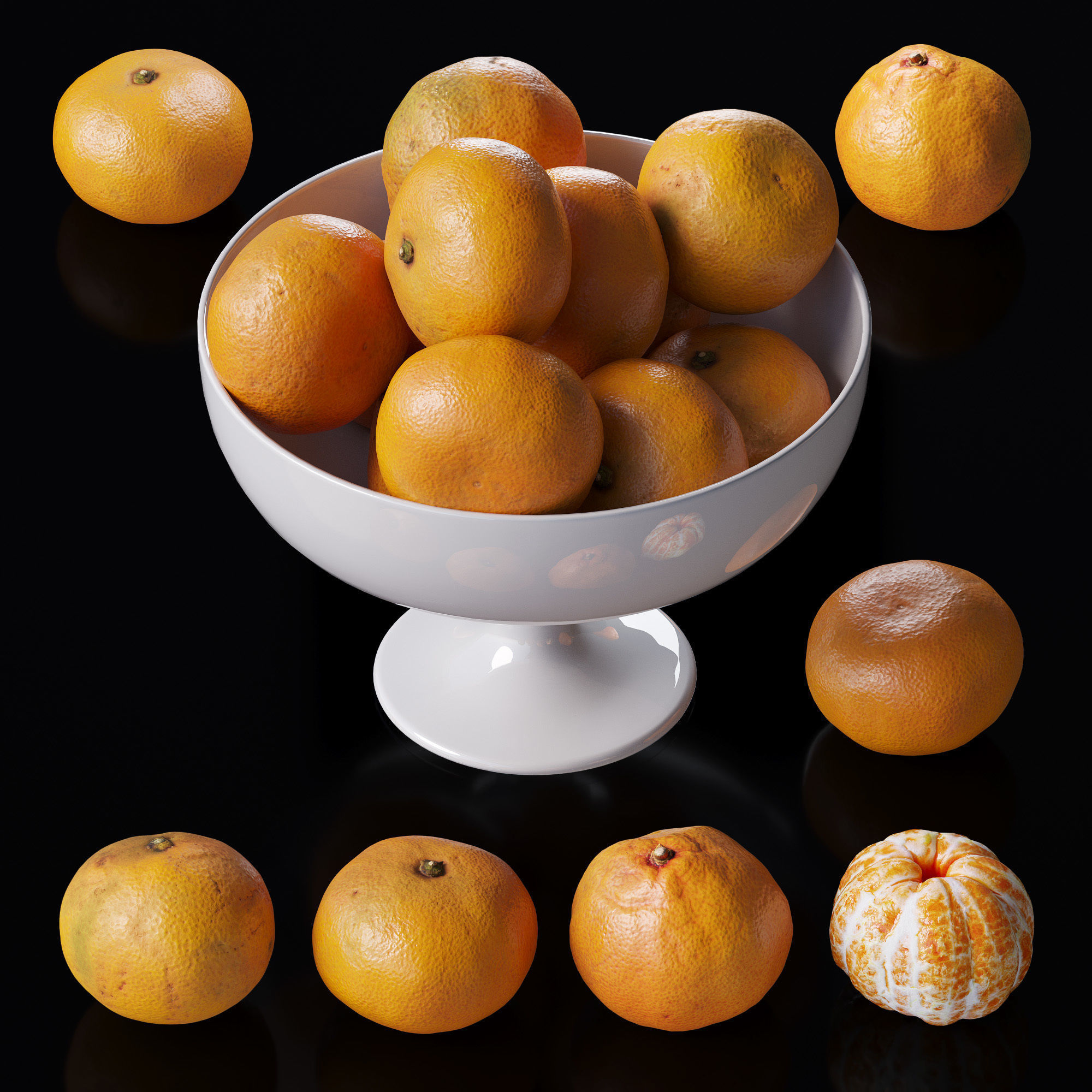 Tangerines in a tall bowl Low-poly 3D model_1