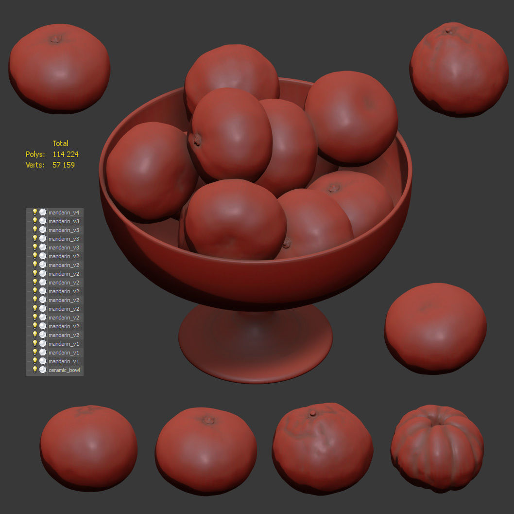 Tangerines in a tall bowl Low-poly 3D model_5