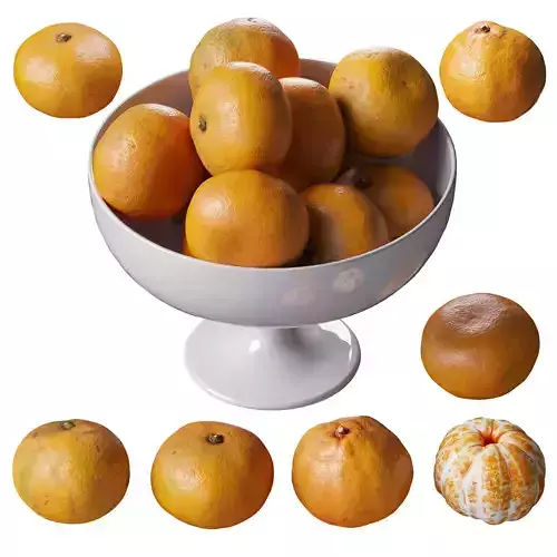 Tangerines in a tall bowl Low-poly 3D model
