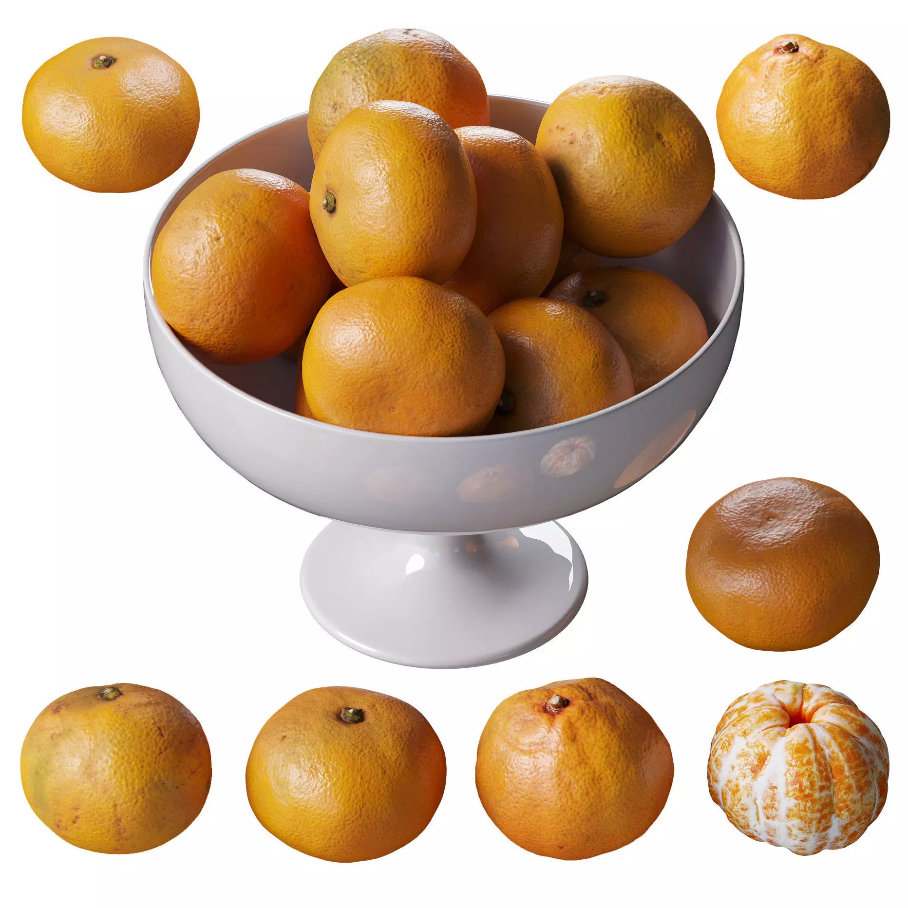 Tangerines in a tall bowl Low-poly 3D model_0