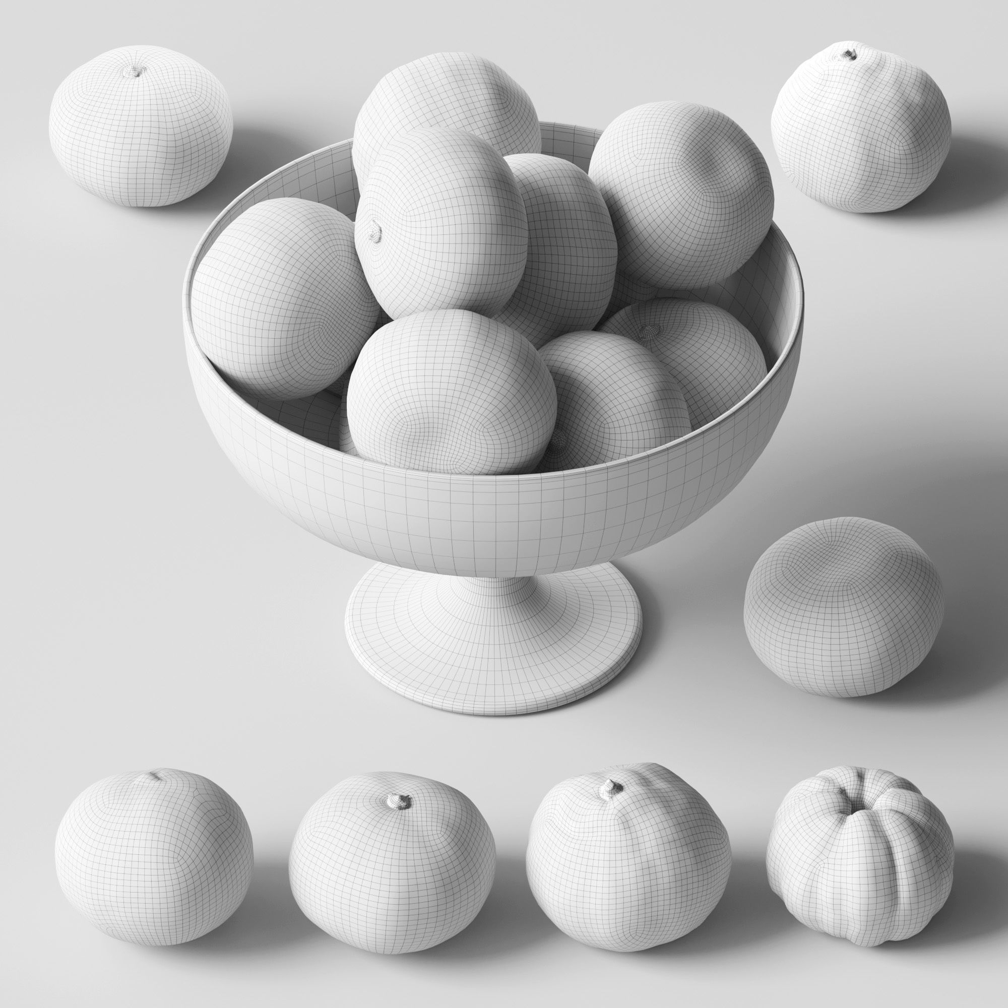 Tangerines in a tall bowl Low-poly 3D model_2