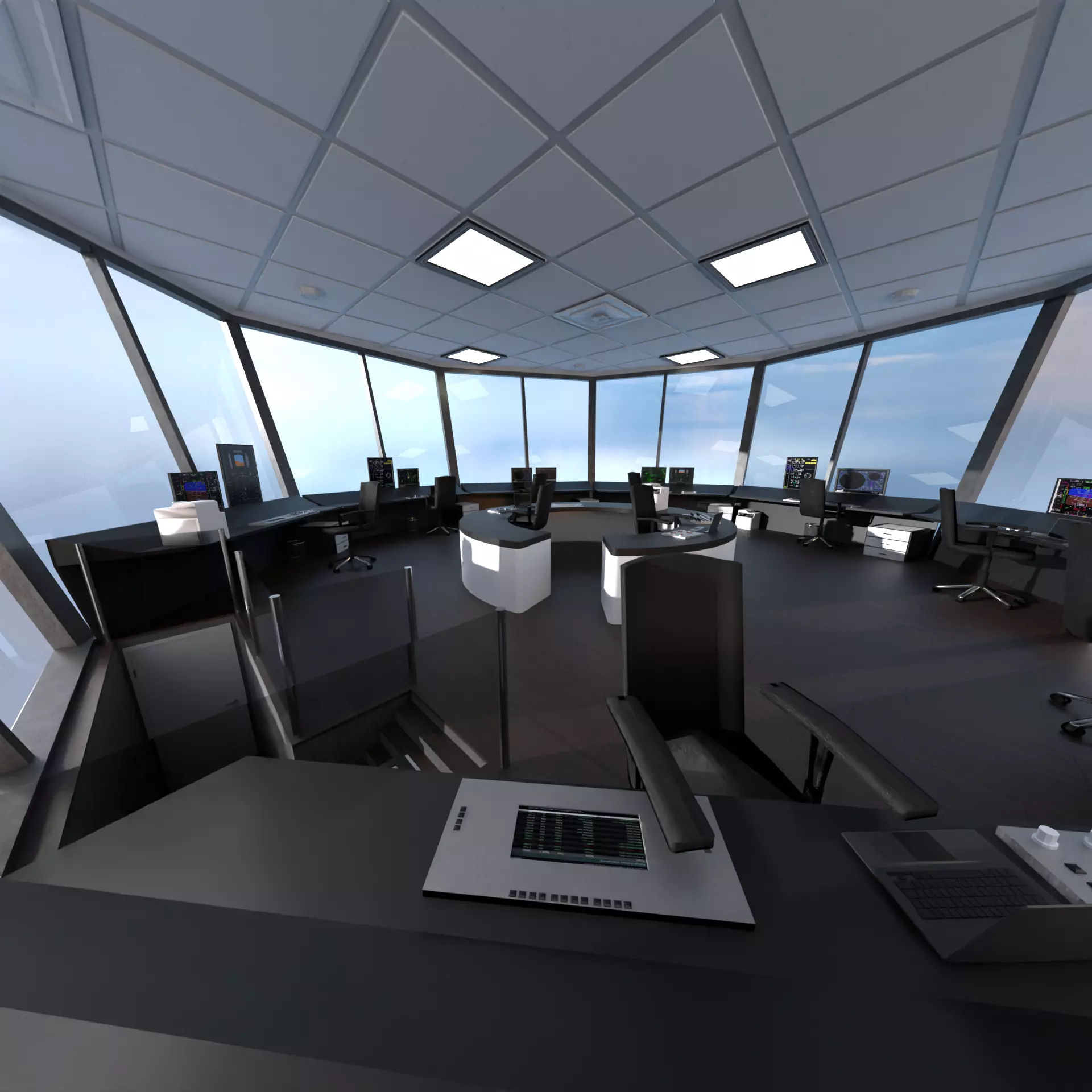 Airport Control Tower Interior Low-poly 3D model