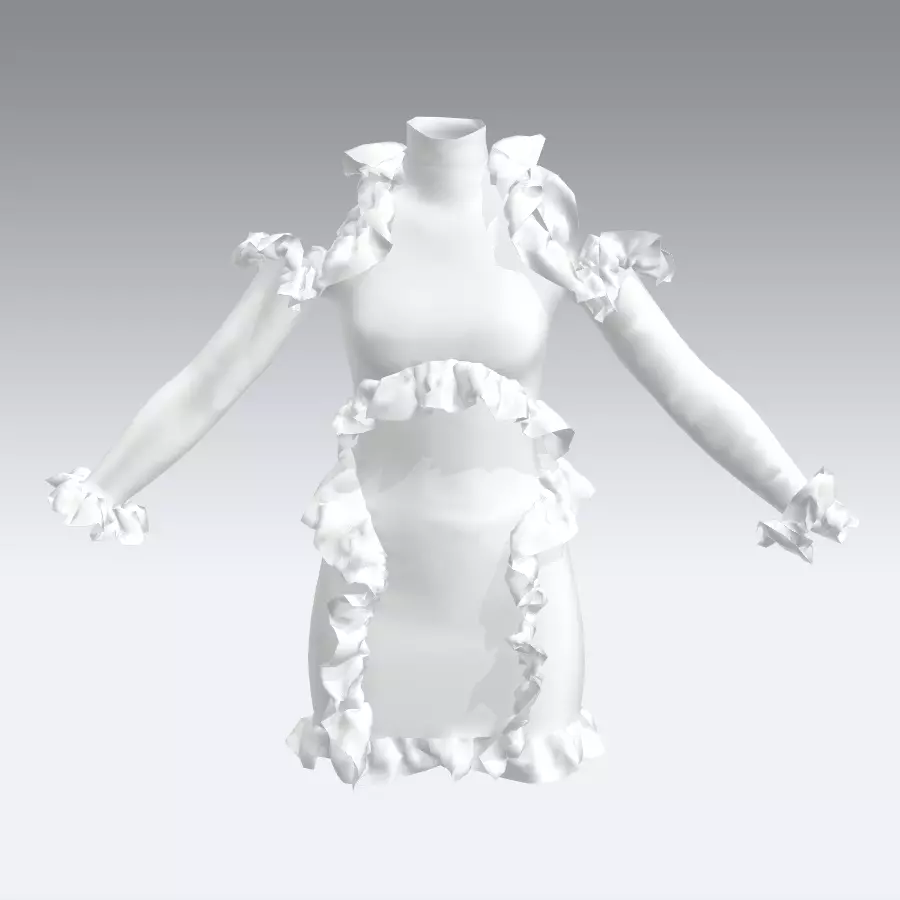 DRESS RUFFLED LOOK WHITE STYLE 3D model | CGTrader