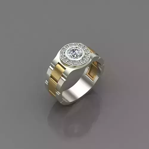 Ringrolex gold and silver ring with diamond in center