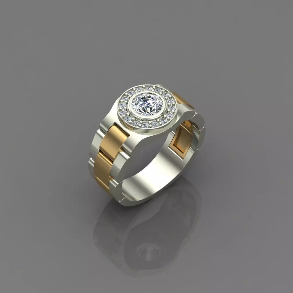 Ringrolex gold and silver ring with diamond in center 3D print model_0