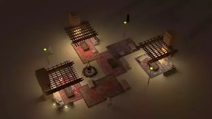 Campfire Pergolas and Carpets  in Traditional Arabic Style 3D model