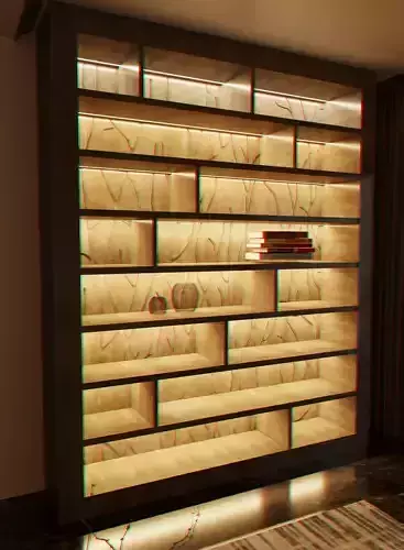 Wood wall shelving unit